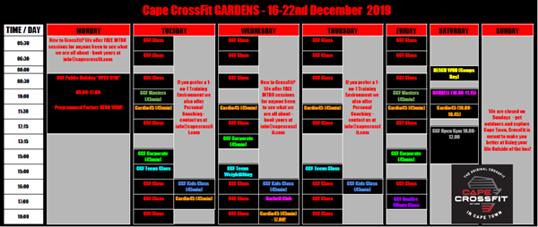 CCF Silly Season Schedules - come and train during your holidays!